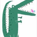 Crocodile with Cute Bird by Carla Daly