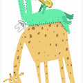 Funny Crocodile Playing the Saxophone on a Cute Giraffe