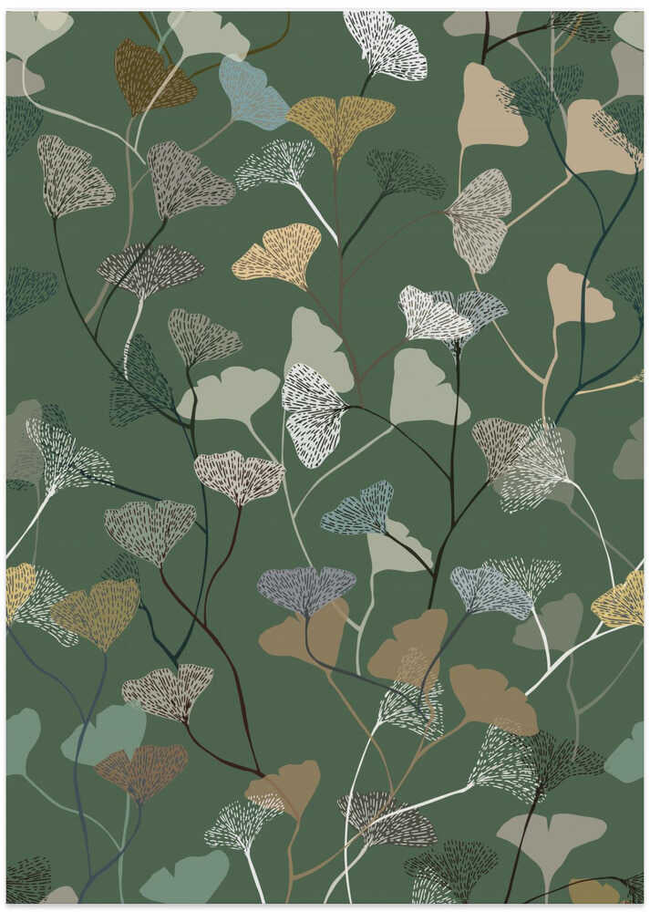 Ginkgo Leaves moss green pattern