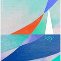 Abstract Ocean Art With Minimalist White Sailboat On The Sea