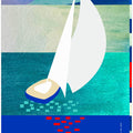 White Sailboat With Reflections, Abstract Sea Art With Graphic Stripes