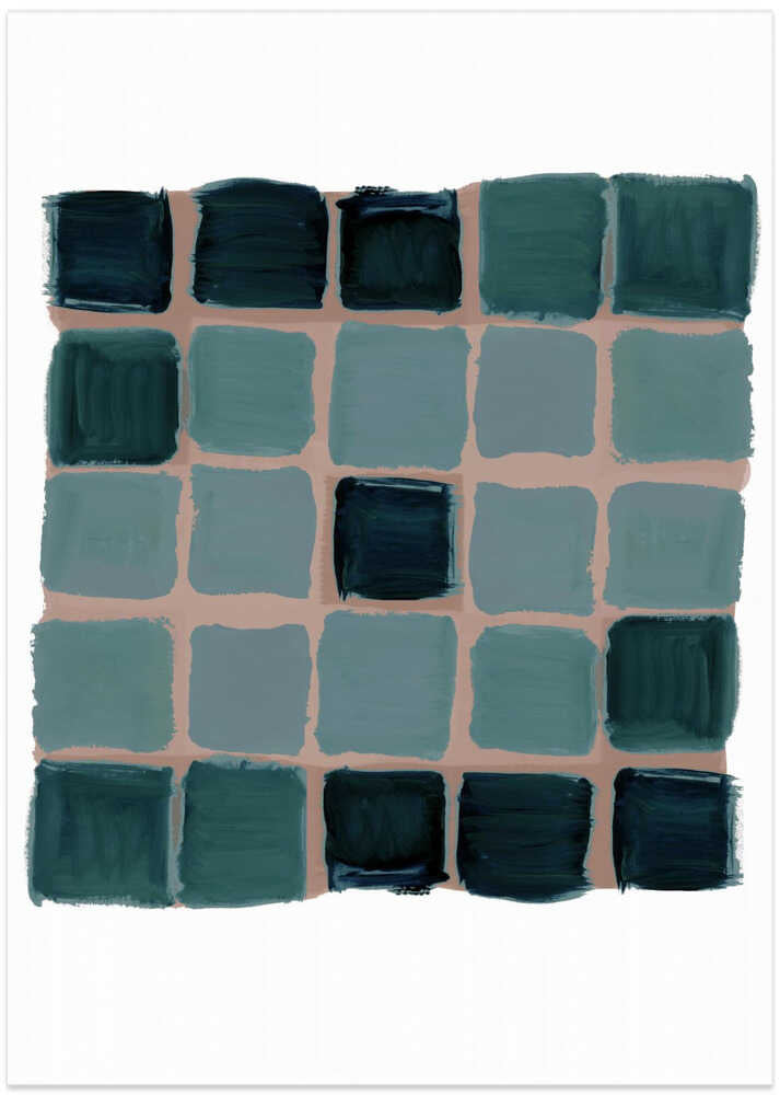 Teal Checkered Square Print