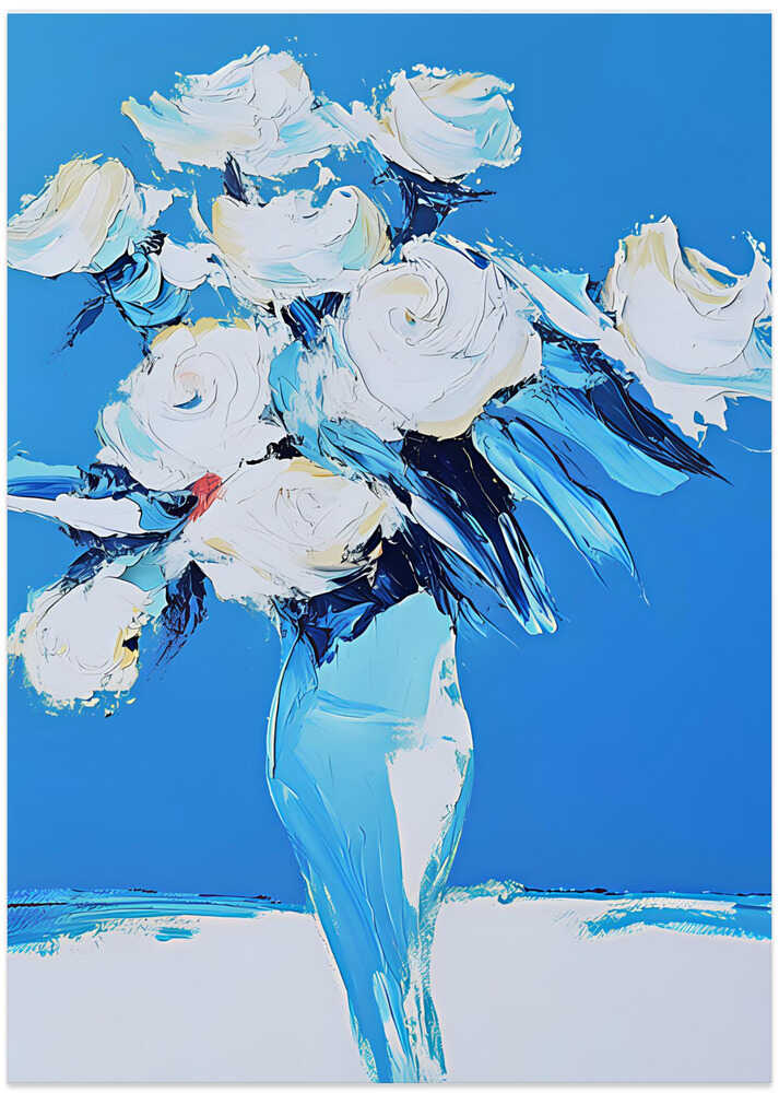 White Roses In a Blue Vase