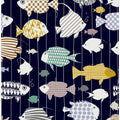 Fresh fish on dark navy blue pattern