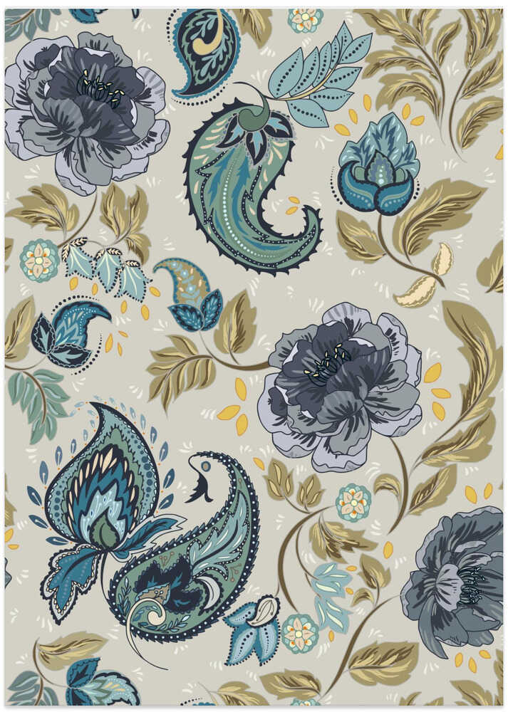 Floral Heritage paisley hazy blue pattern