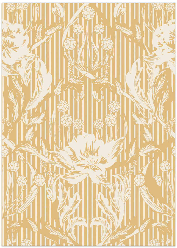Floral Heritage Morris monochrome stripes yellow pattern