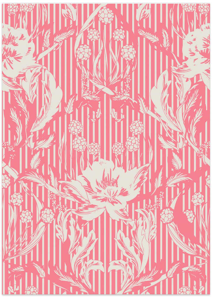 Floral Heritage Morris monochrome stripes raspberry red pattern