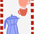 Minimalist Blue Coffee Pot and Two Pink Cups