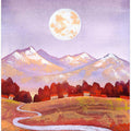 Full Moon Purple Orange Mountain and River Landscape