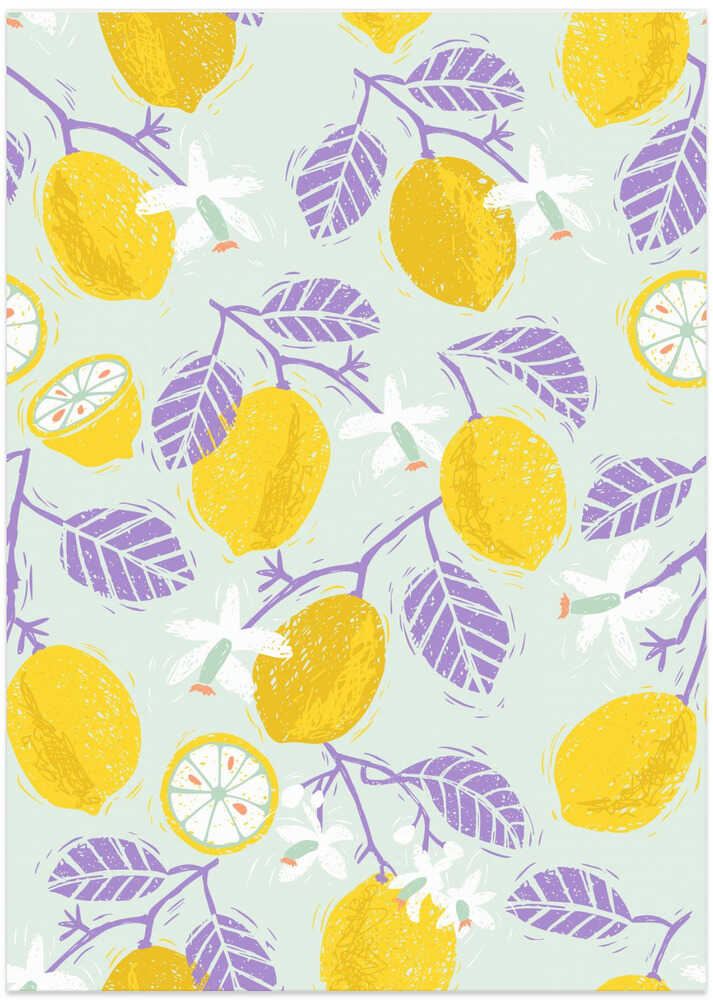 Yellow Lemons with Purple Leaves