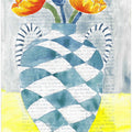 Checkered Vase With Orange Flowers