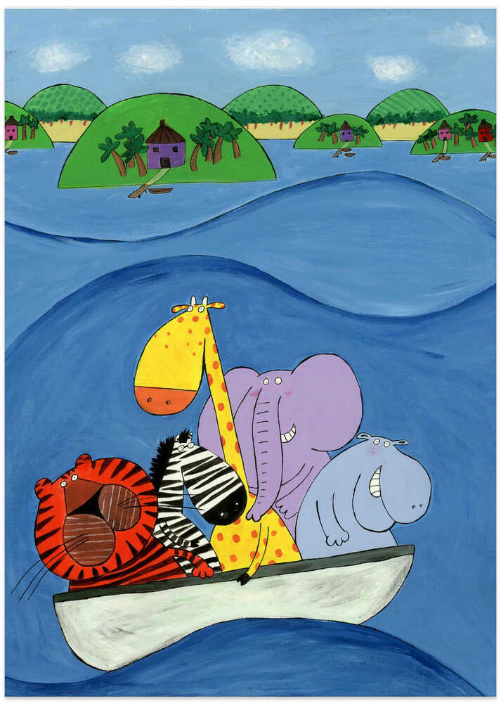 Cute Jungle Animals On A Boat