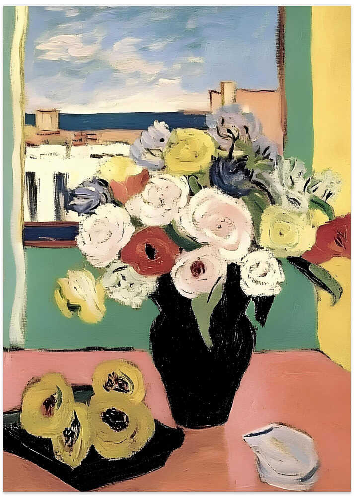 Floral Arrangement In A Black Vase