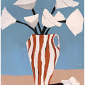 White Flowers In A Striped Vase