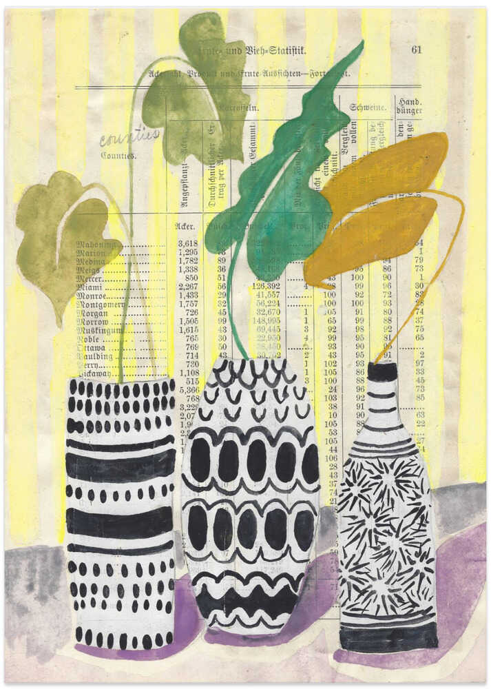 Pink flowers in a checkered vase still life