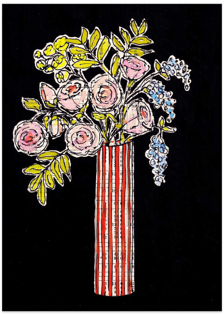 Rose still life, bouquet with slender vase