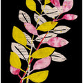 Pink and yellow leaves with black background gouache painting