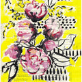 Painted sketch of a rose on yellow background