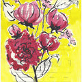 Painted sketch of a rose branch on a yellow background