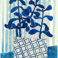 Denim blue patterned vase watercolor