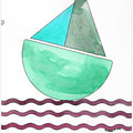 Geometric Boat with Teal and Green Sails
