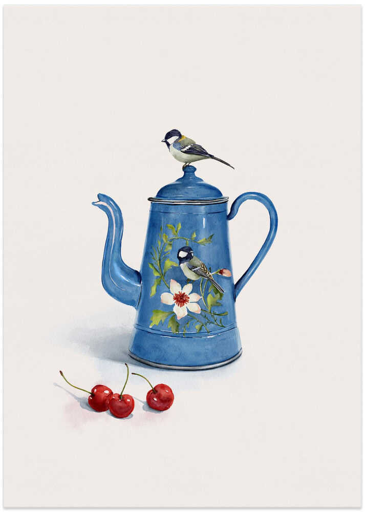 Blue Kettle With Birds