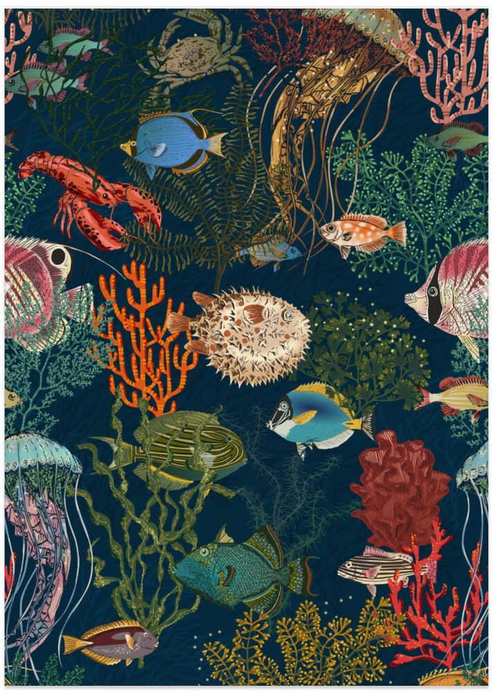 coral reef deep silence dark teal pattern