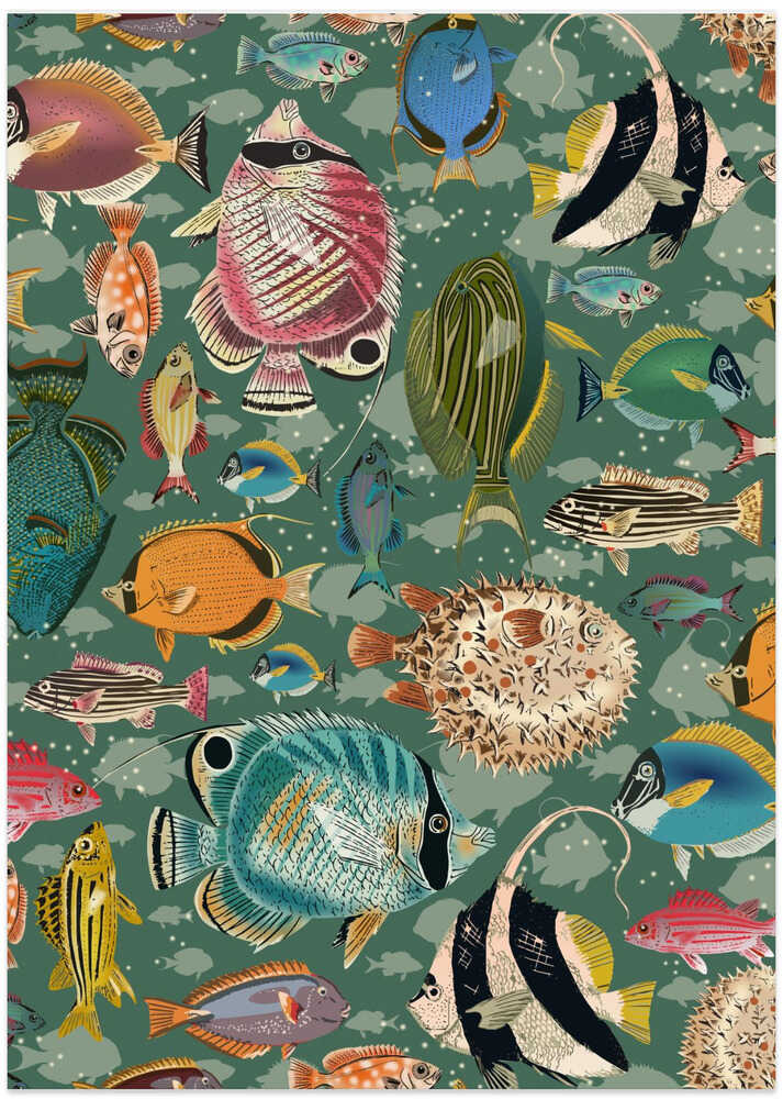Fishes everywhere teal pattern