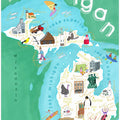 Illustrated Map of Michigan, USA by Artist Carla Daly