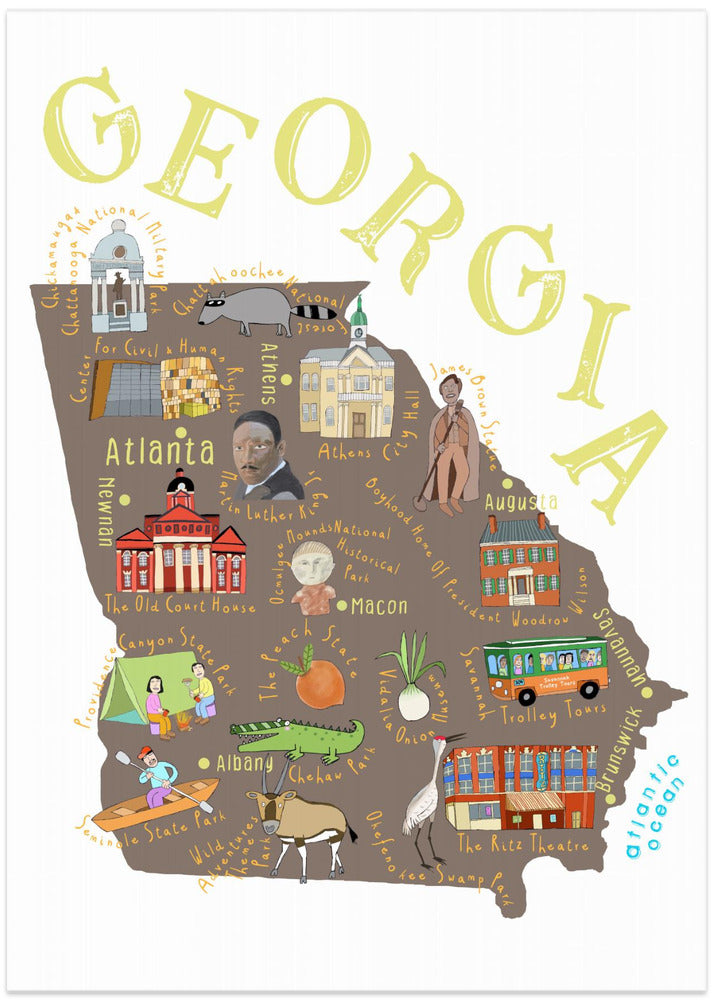 Illustrated Map of Georgia State by Artist Carla Daly