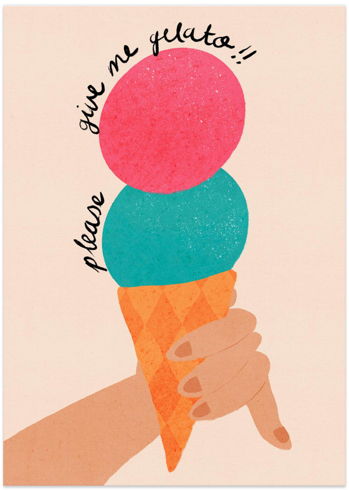 Please Give Me Gelato Ice Cream Typography Poster Strawberry and Bubblegum