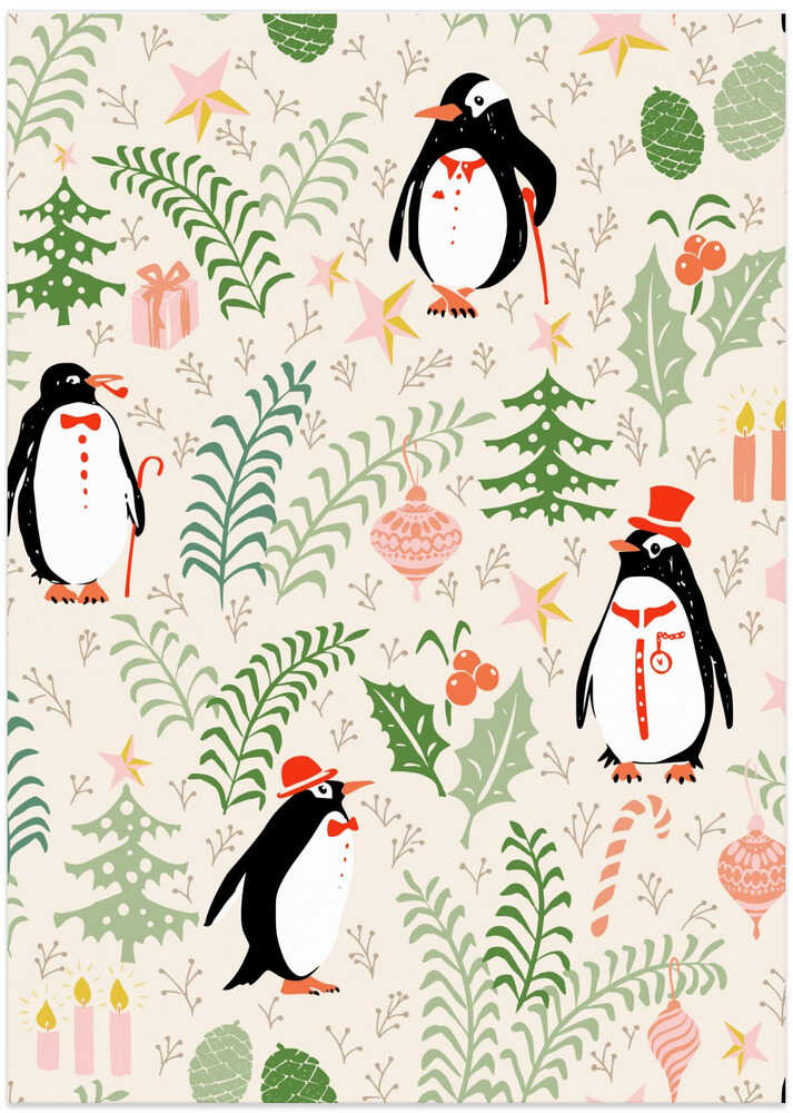 Festive winter animals penguins pattern