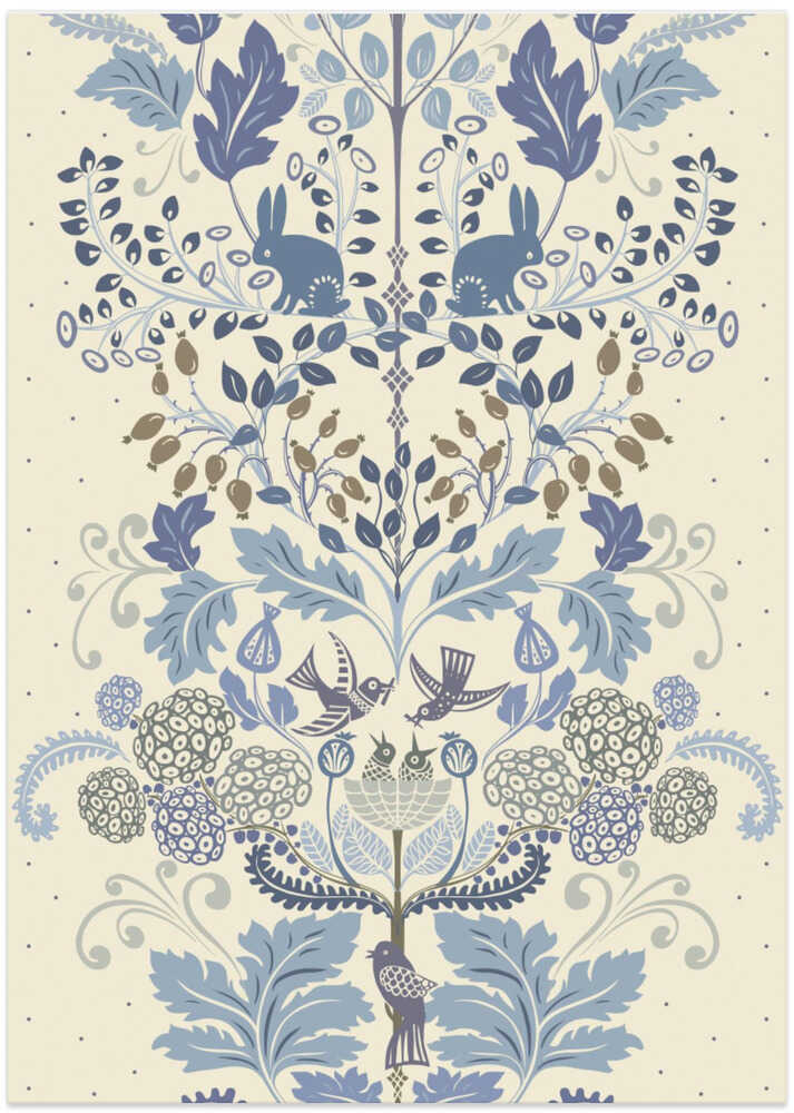 Garden Tales damask XXL panel blue shades