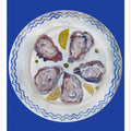Oysters and Lemon on Blue Plate