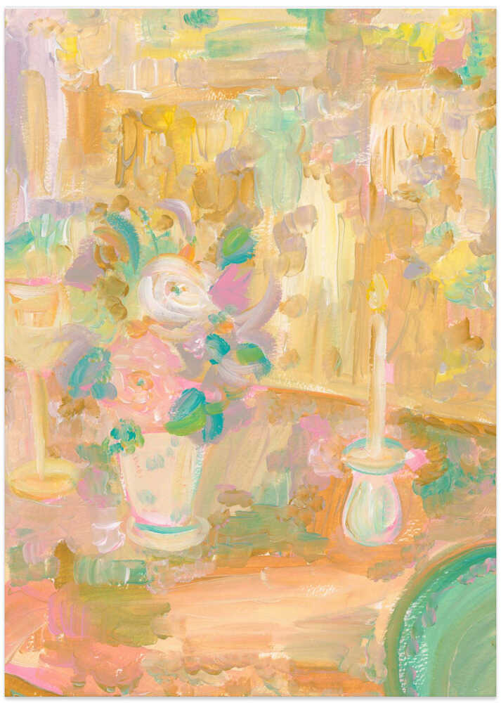 Impressionist Painting of Flowers and Candle