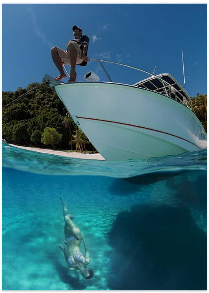 On the boat and under