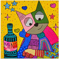 Canvas Art Print Cat and bottle of mint