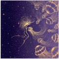 Starry Jellyfish and Diver (golden Lines & Purple Space)