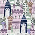 Block print Home castle pattern lilac blue