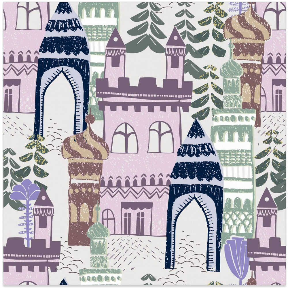 Block print Home castle pattern lilac blue