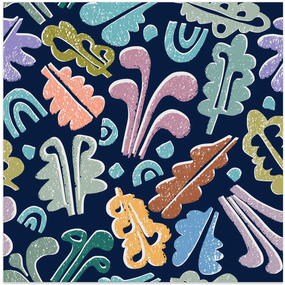 Block print leaves dark blue