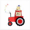 Giraffe and Lion in Red Tractor with Rainbow Spots by Carla Daly