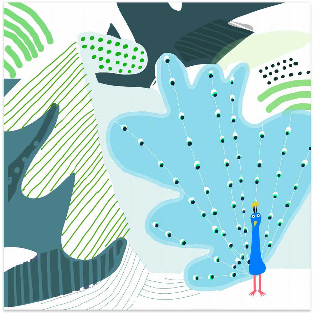 Funny Peacock in Jungle Setting by Artist Carla Daly