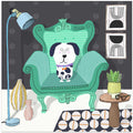 Funny Dog Sitting in a Trendy Interior by Carla Daly