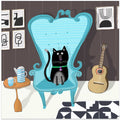 Cute Black Cat sitting on Blue Armchair by Artist Carla Daly