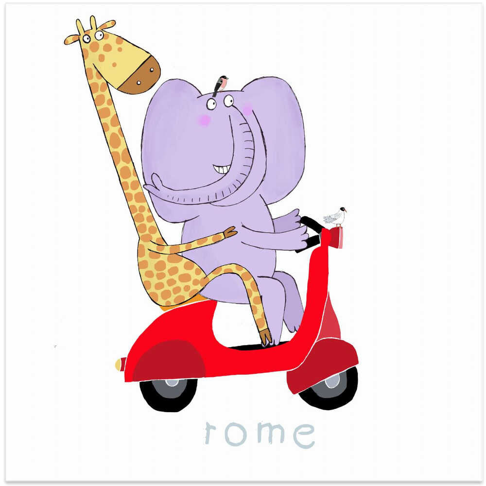 Giraffe and Elephant Travel through the Streets of Rome on a Vespa