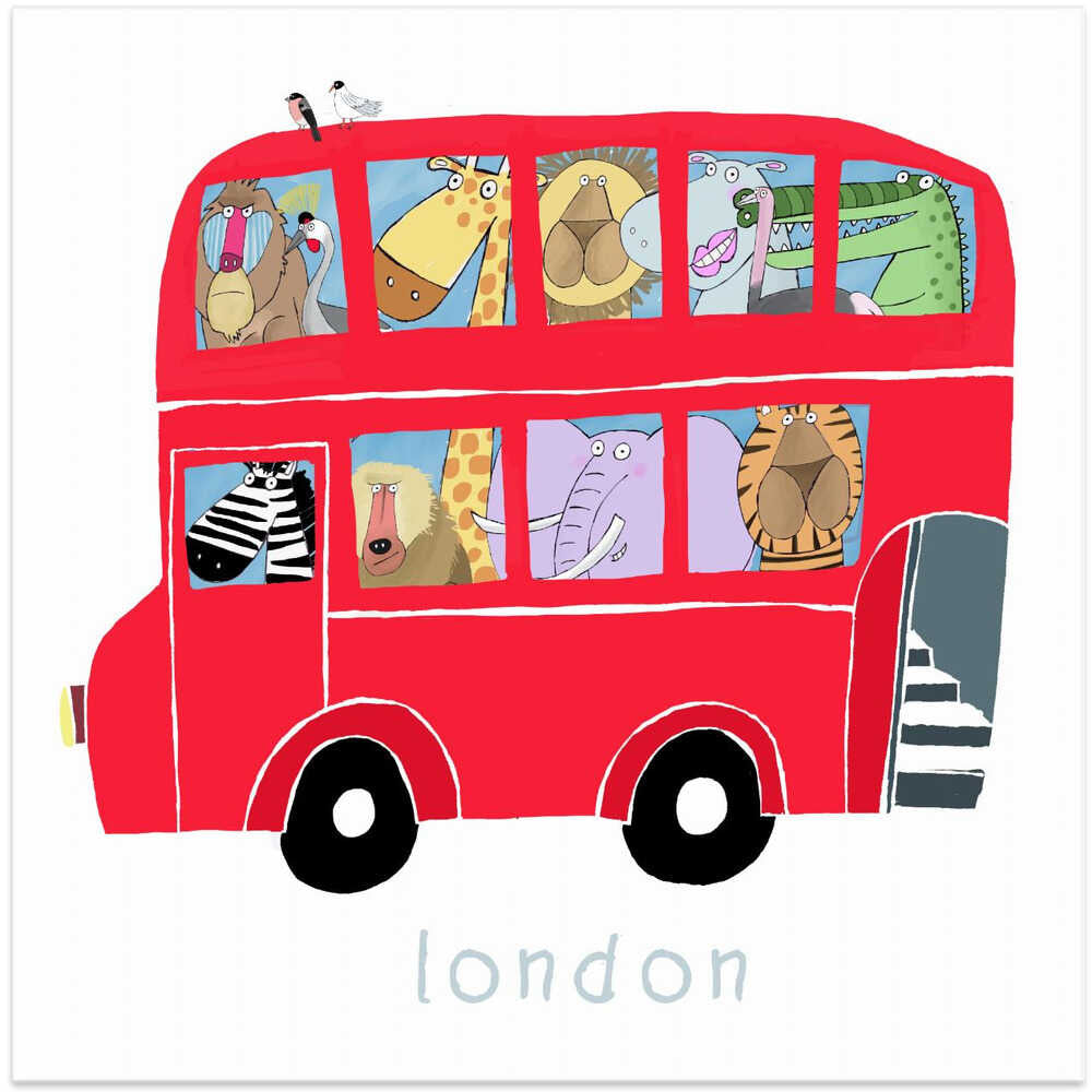 Red London Bus with Jungle Animals by Carla Daly