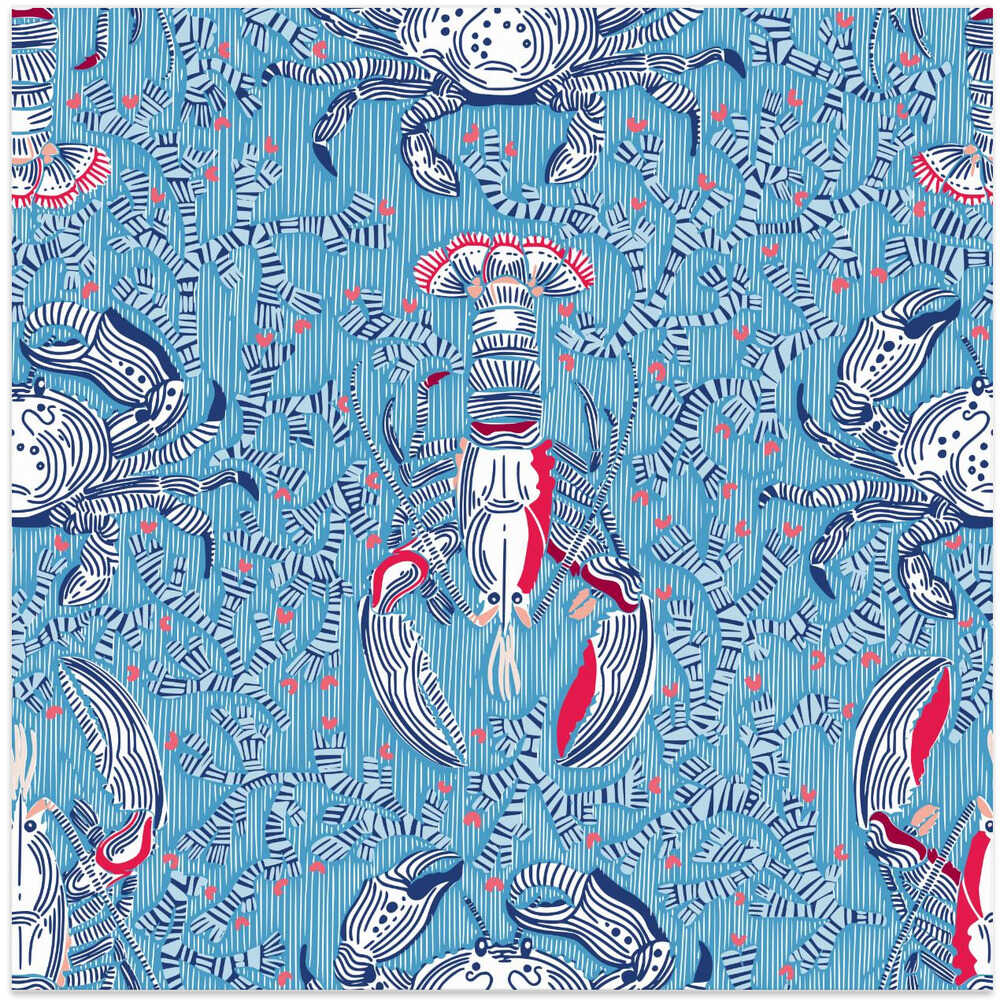 Lobster and crab coastal nostalgia summer blue pattern
