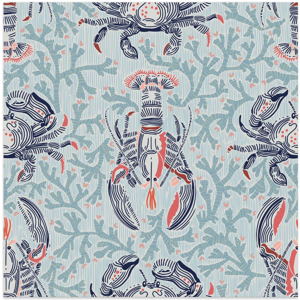 Lobster and crab coastal nostalgia mint pattern