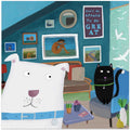 Cute White Dog with Black Cat in Designer Interior